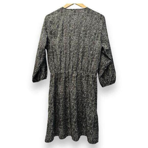 H&M Polka Dot Dress 3/4 Sleeve Semi Sheer Cinch Waist Black & White Size 12 - Picture 2 of 14